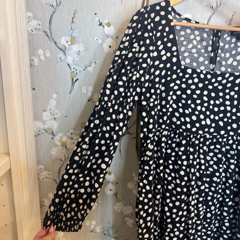 Who What Wear Polka Dot Square Neck Midi Dress Black White Long Sleeve Large - Picture 4 of 7